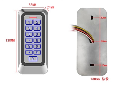 Contrôle d'accès par carte EM/MF en métal, extérieur, IP67, avec clavier rétroéclairé