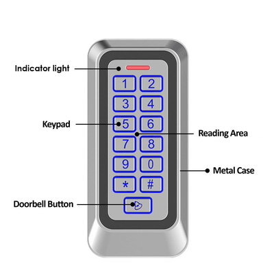 Contrôle d'accès par carte EM/MF en métal, extérieur, IP67, avec clavier rétroéclairé